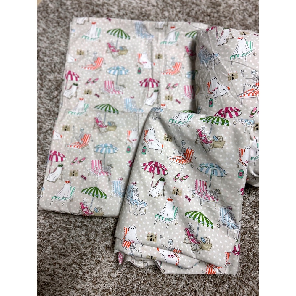 Envogue Halloween Summer Beach Ghost Skeleton Twin Sheet Set Polka Dot 3 Piece